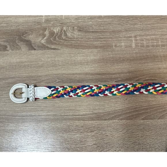 Vintage CHIC Rainbow Braided Belt Split Leather Unisex Medium White Buckle 38" - Picture 4 of 6